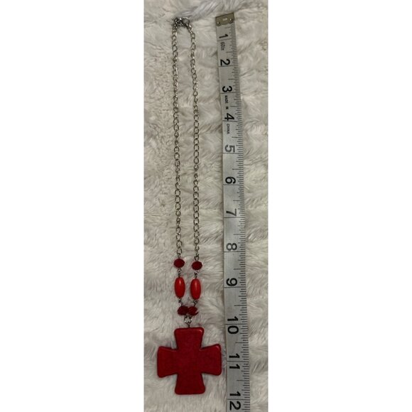 Superstar Accessories Fashion Jewelry Red Beaded Necklace w/Cross (NEW) - Picture 10 of 10